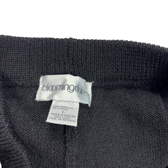 VTG Bloomingdale's Black Knit Leggings Pants Women's Size L Wool Blend High Rise - Picture 4 of 8